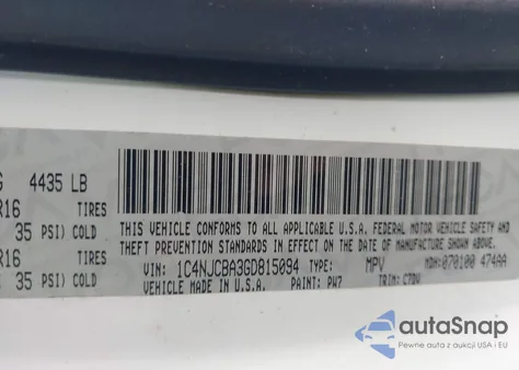 2016 Jeep Compass Sport z USA, uszkodzony, nr VIN 1C4NJCBA3GD815094